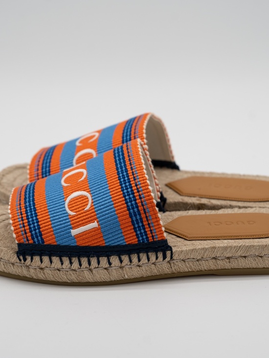 Gucci Mens Striped Sandals Espadrilles Open Toe Blue Orange size 6G 6.5 US main image 4